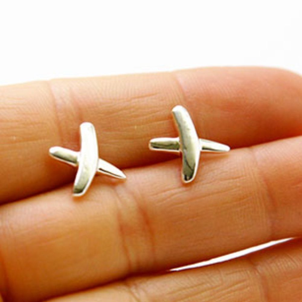 Tiny X/Cross Stud Earrings, Sterling Silver Pltd - image 1